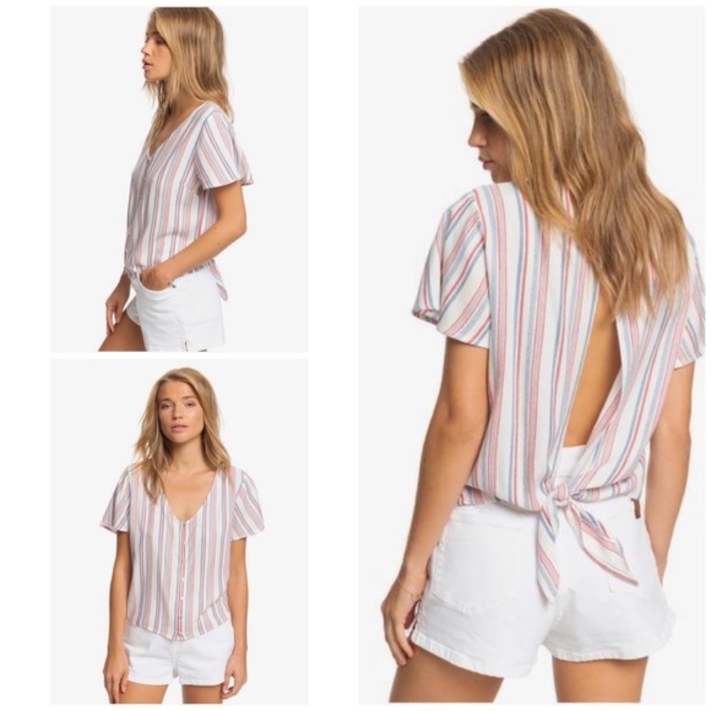 NWT ROXY Million Dreams Striped Short Sleeve Shirt XS
